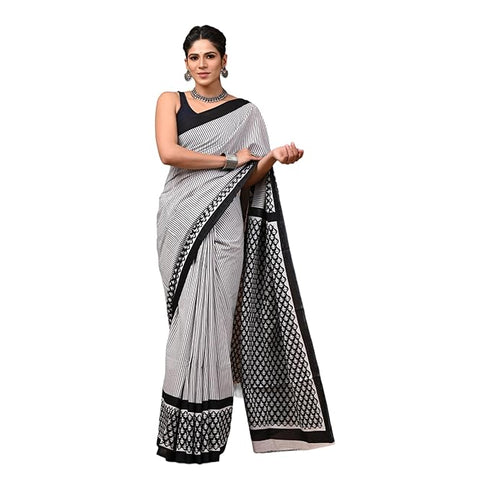Leel Mulmul Cotton Hand Block Printed Saree